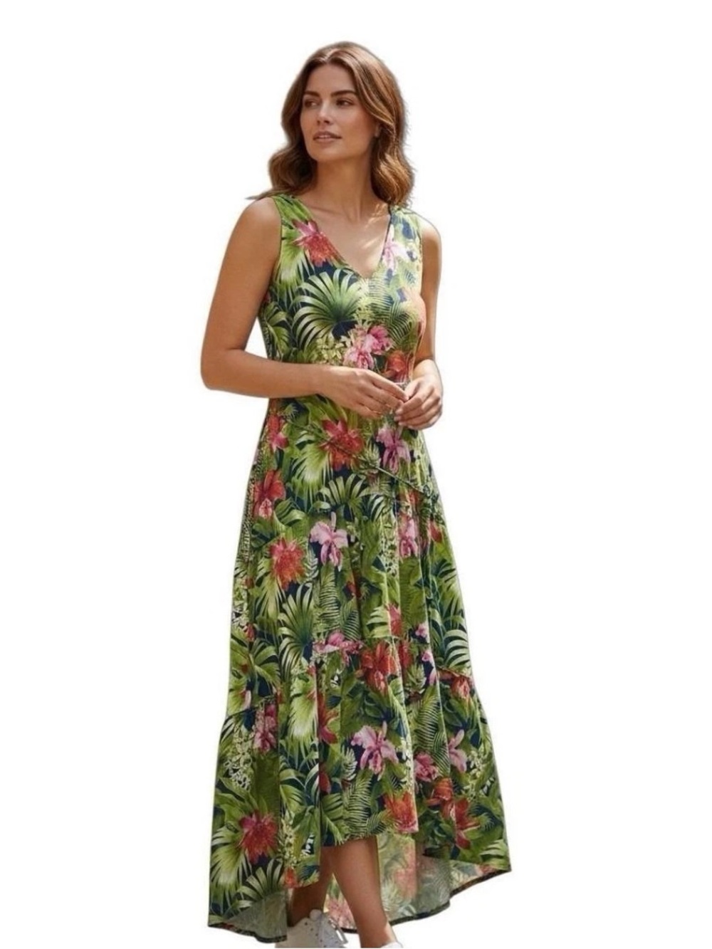 Tommy Bahama Paradise Perfect Island Navy Green Pink Drop Waist Maxi Dress L - Picture 1 of 10